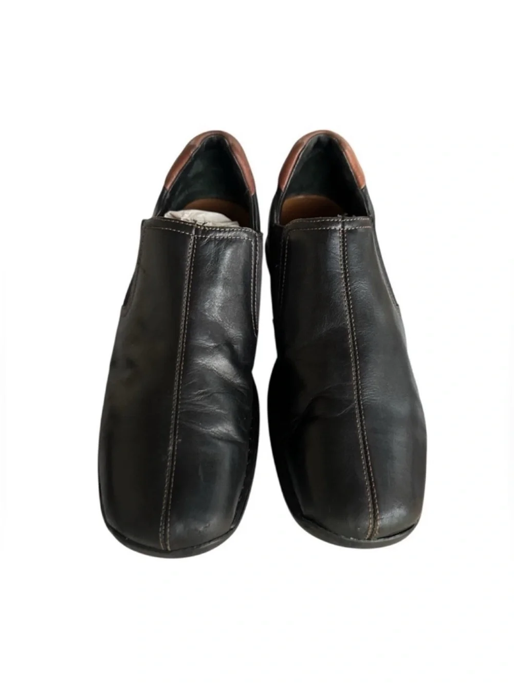 Cole Haan Black Comfortable Leather Slip-On Dress Loafers with Brown Heel Panel